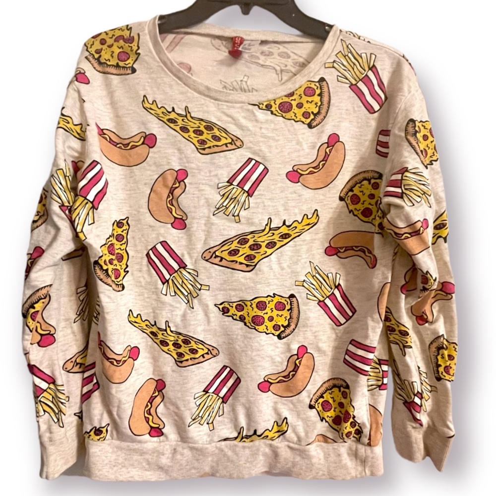 H&M Divided Junk Food Sweater | Pizza French Fries Hotdog Funny Shirt Foodie